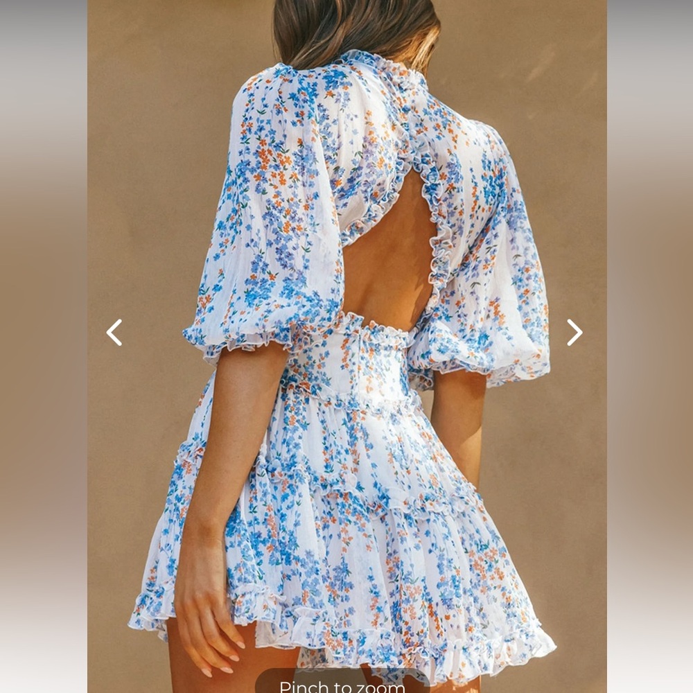 Deep V Ruffle Floral Flowy Mini Dress - Picture 7 of 9